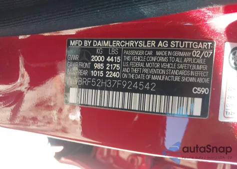 2007 Mercedes-Benz C 230 Sport from USA, damaged, VIN WDBRF52H37F924542